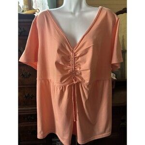 Basic Editions Size 1x Women’s Drawstring Waist Cotton Blouse 48” Bust 31” L